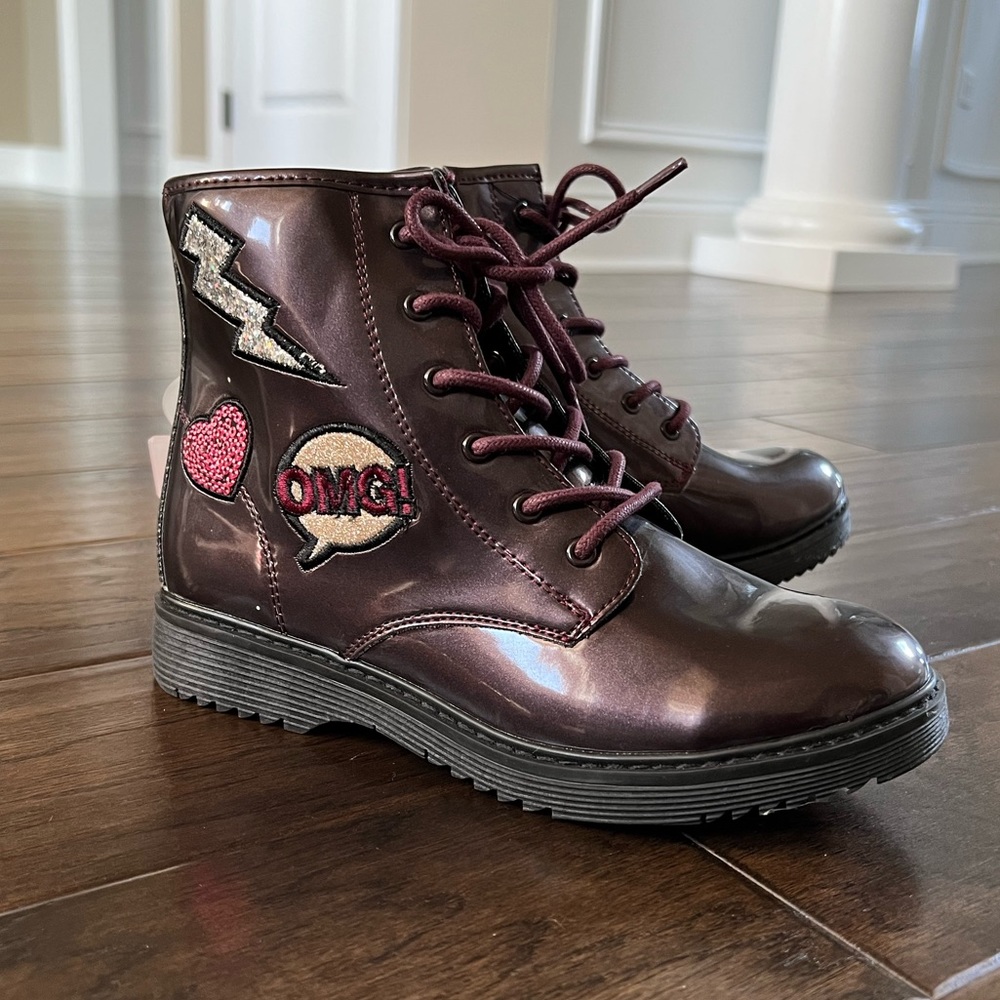 NWT Children's Place Girls Size 3 Burgundy preppy Ankle Boots Side Zip